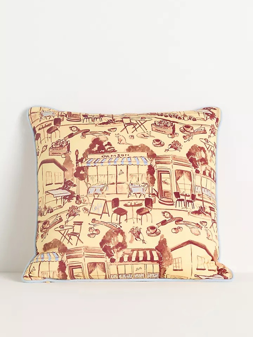 New Anthropologie Home Decor Damson Madder Cotton Printed Throw Pillow Cat Cafe
